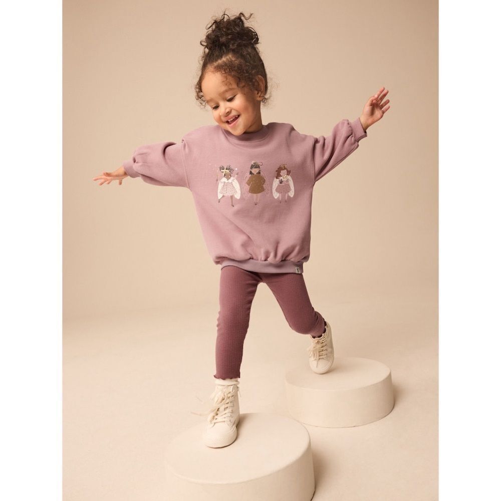 NEXT Pink 3 Sparkle Bow Angel Graphic Crewneck 3-4T Girly Cottage Prairie Preppy